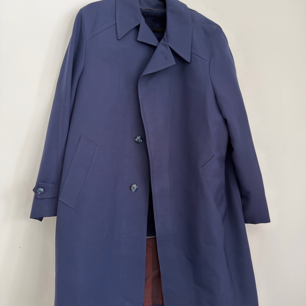 Smuggler Vintage Navy Blue Trench Coat Longline Overcoat Size 44 Long